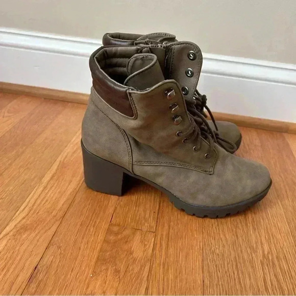 Report Women's Bronx Military Combat Moto Lace Up Mid Calf Heeled Boots Size 10 - Picture 4 of 9